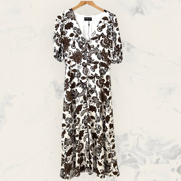 NWOT MINKPINK Maxi Dress Linen Blend Floral Button Down Size L Short Sleeve - Picture 1 of 10